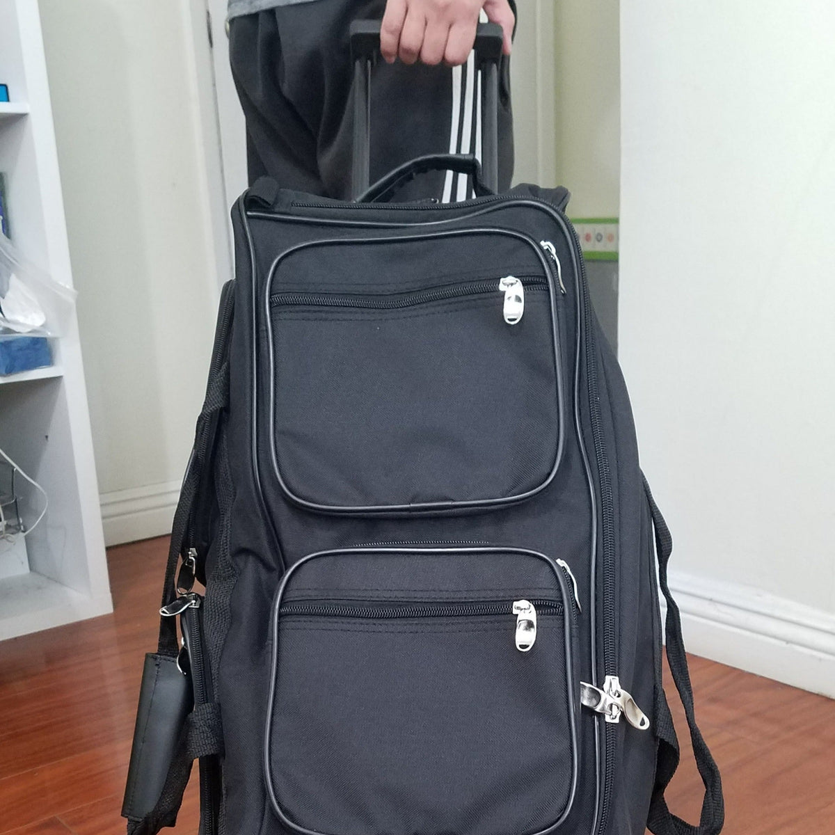 Black Rolling Duffel Bag With 5 Pockets For Office Work Exercise Gym Outdoor