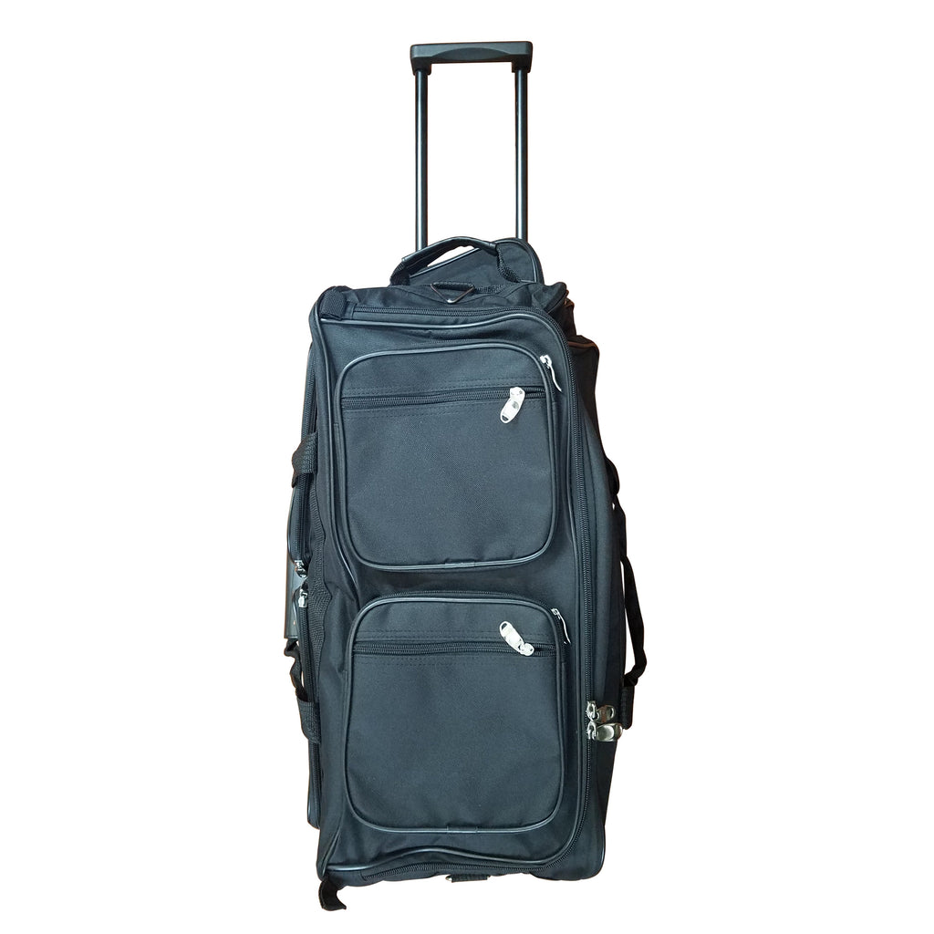 Black Rolling Duffel Bag With 5 Pockets For Office Work Exercise Gym Outdoor