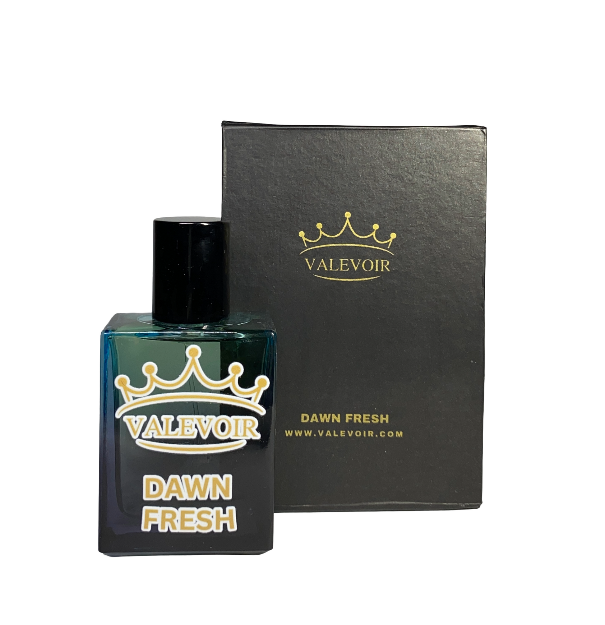 Valevoir Dawn Fresh perfume bottle and packaging on a white background
