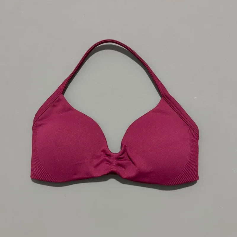 EASYFIT Impact Strappy Bra Gym Top Women High Support Thin Strap Halter Sports Seamless Bras Scrunch Push-up Workout Yoga Tanks