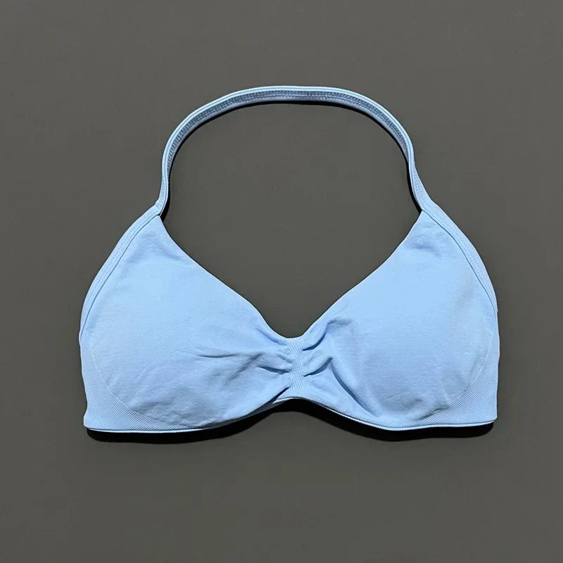 EASYFIT Strappy Bra Gym Top Women High Support Thin Strap Halter Sports Seamless Bras Scrunch Push-up Workout Yoga Tank Tops