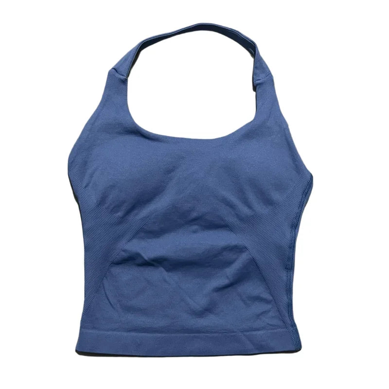 Gym Longline Halter Top Woman Seamless Yoga Tank Removable Chest Pad Push-up Sports Vest Fitness Workout Running Tops