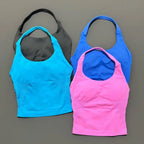 Gym Longline Halter Top Woman Seamless Yoga Tank Removable Chest Pad Push-up Sports Vest Fitness Workout Running Tops