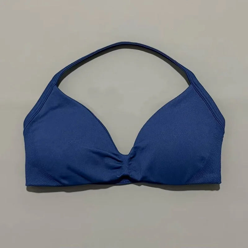 EASYFIT Strappy Bra Gym Top Women High Support Thin Strap Halter Sports Seamless Bras Scrunch Push-up Workout Yoga Tank Tops