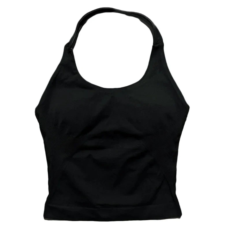 Gym Longline Halter Top Woman Seamless Yoga Tank Removable Chest Pad Push-up Sports Vest Fitness Workout Running Tops