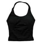 Gym Longline Halter Top Woman Seamless Yoga Tank Removable Chest Pad Push-up Sports Vest Fitness Workout Running Tops