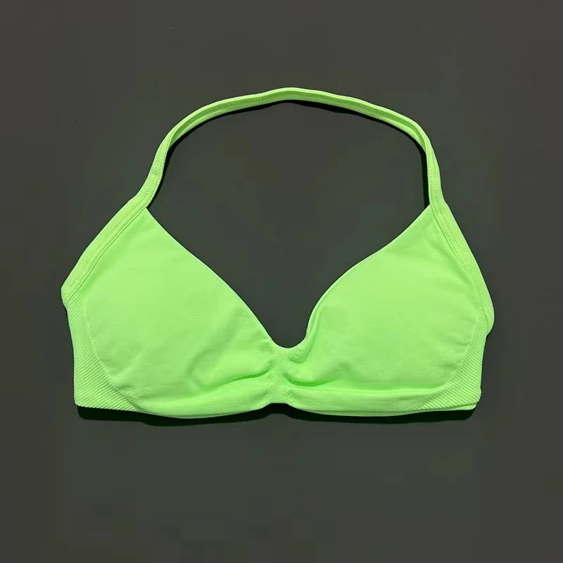 EASYFIT Strappy Bra Gym Top Women High Support Thin Strap Halter Sports Seamless Bras Scrunch Push-up Workout Yoga Tank Tops