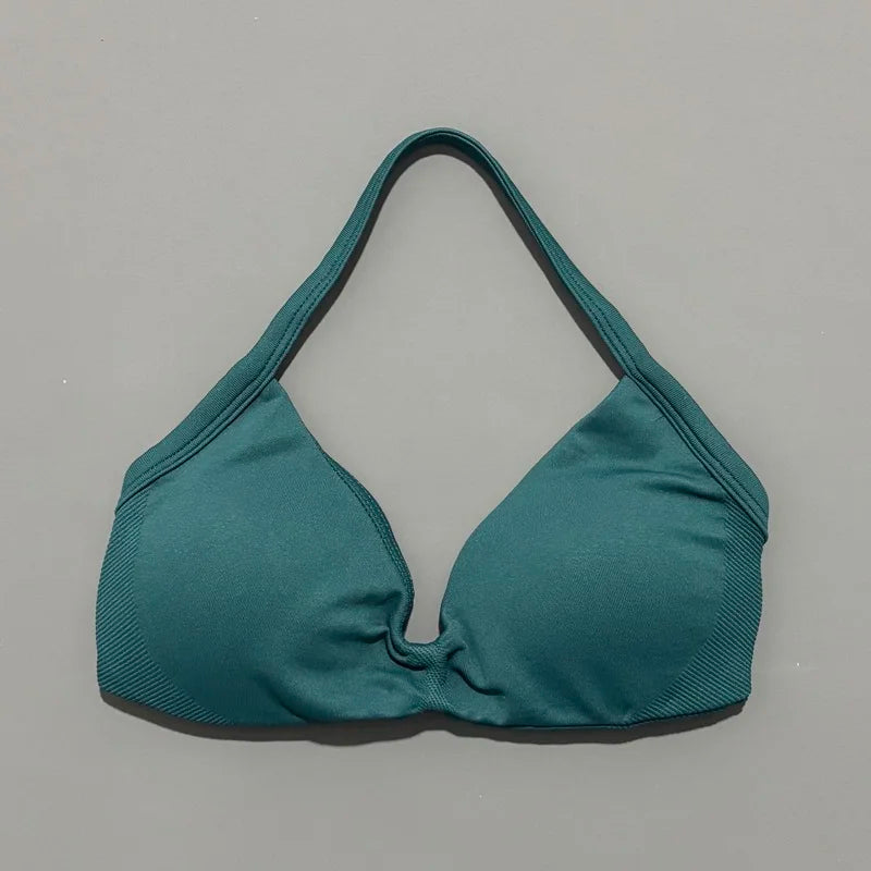 EASYFIT Impact Strappy Bra Gym Top Women High Support Thin Strap Halter Sports Seamless Bras Scrunch Push-up Workout Yoga Tanks