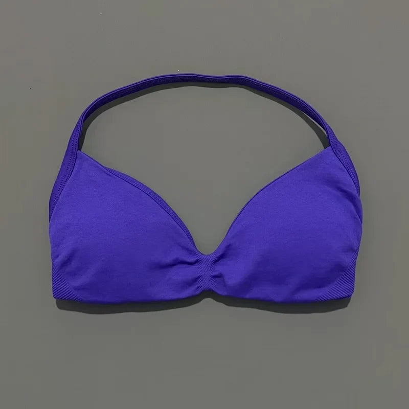 EASYFIT Strappy Bra Gym Top Women High Support Thin Strap Halter Sports Seamless Bras Scrunch Push-up Workout Yoga Tank Tops