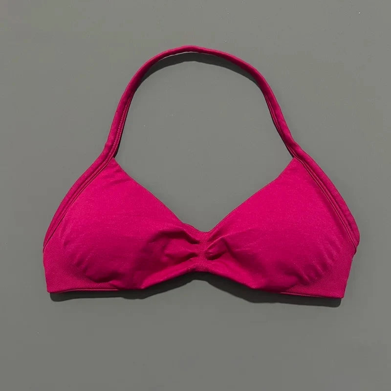 EASYFIT Impact Strappy Bra Gym Top Women High Support Thin Strap Halter Sports Seamless Bras Scrunch Push-up Workout Yoga Tanks