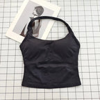 Seamless Halter Top Backless Longline Strappy Padded Sports Top Women Built-in Bra Removable Cups Activewear Yoga Tank Tops