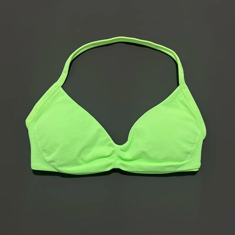 EASYFIT Impact Strappy Bra Gym Top Women High Support Thin Strap Halter Sports Seamless Bras Scrunch Push-up Workout Yoga Tanks
