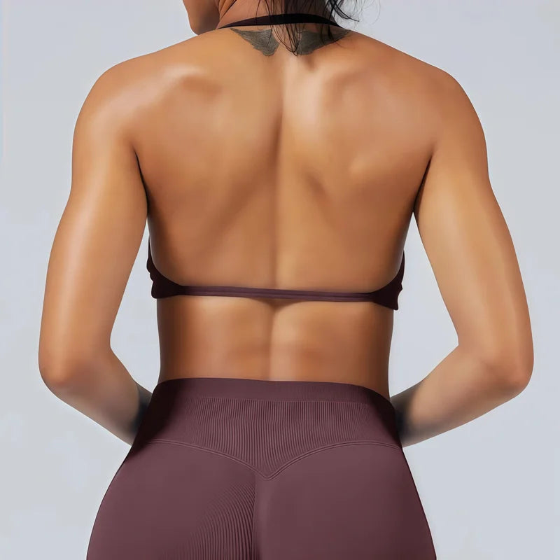 EASYFIT Impact Strappy Bra Gym Top Women High Support Thin Strap Halter Sports Seamless Bras Scrunch Push-up Workout Yoga Tanks