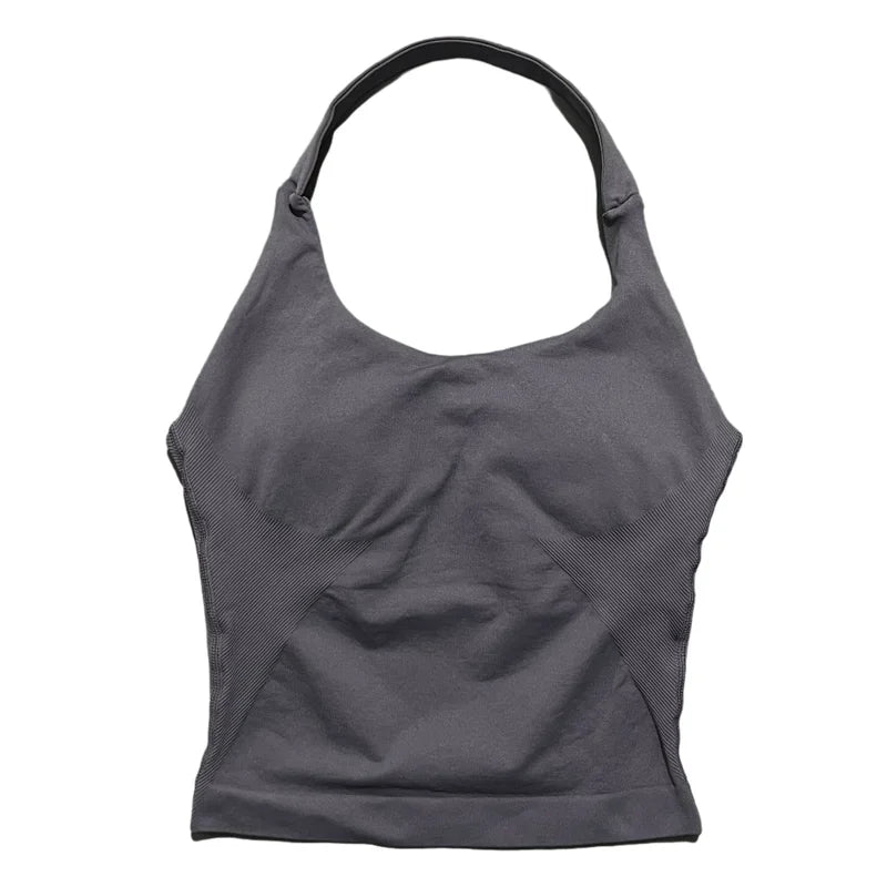 Gym Longline Halter Top Woman Seamless Yoga Tank Removable Chest Pad Push-up Sports Vest Fitness Workout Running Tops