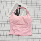 Seamless Halter Top Backless Longline Strappy Padded Sports Top Women Built-in Bra Removable Cups Activewear Yoga Tank Tops