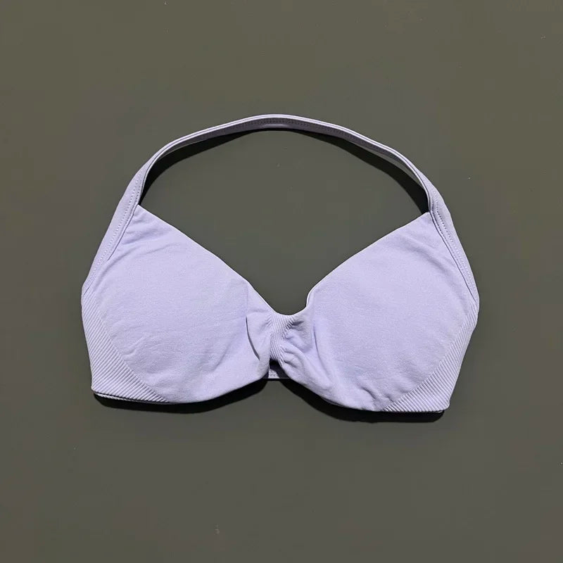 EASYFIT Strappy Bra Gym Top Women High Support Thin Strap Halter Sports Seamless Bras Scrunch Push-up Workout Yoga Tank Tops