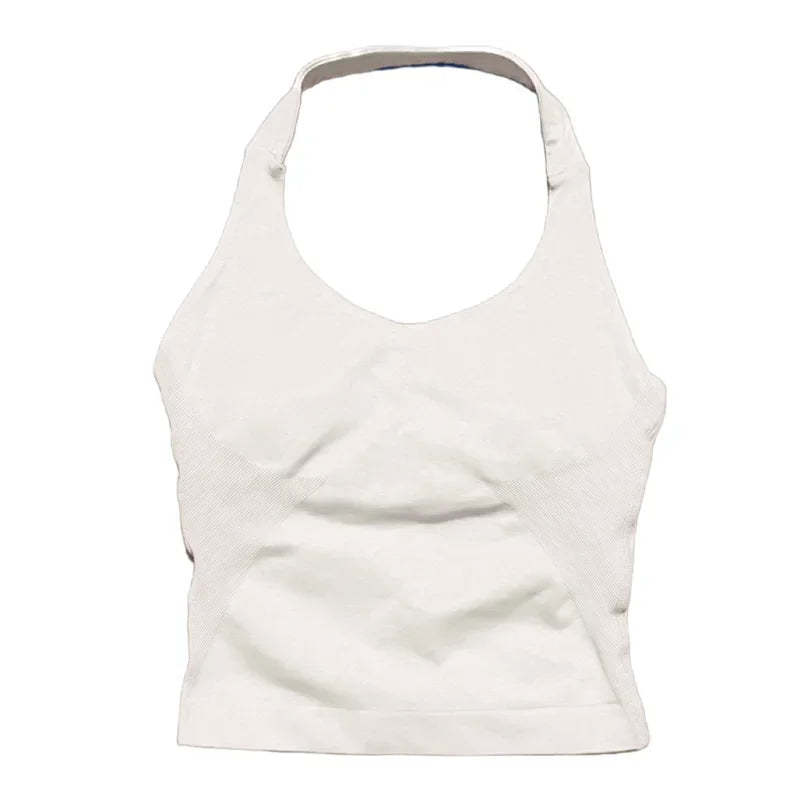 Gym Longline Halter Top Woman Seamless Yoga Tank Removable Chest Pad Push-up Sports Vest Fitness Workout Running Tops