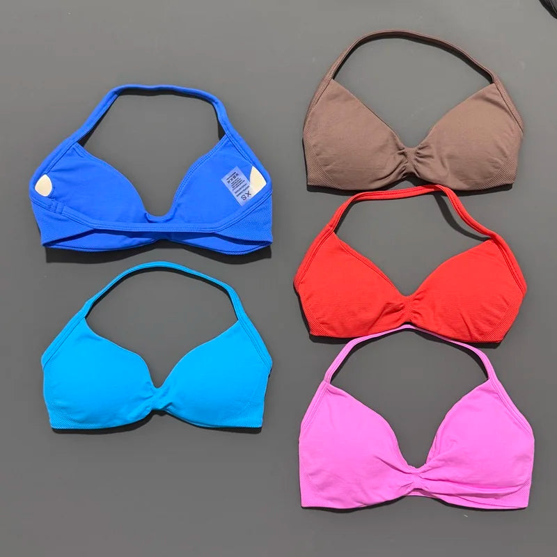 EASYFIT Impact Strappy Bra Gym Top Women High Support Thin Strap Halter Sports Seamless Bras Scrunch Push-up Workout Yoga Tanks