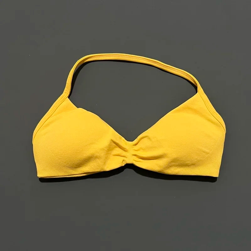 EASYFIT Strappy Bra Gym Top Women High Support Thin Strap Halter Sports Seamless Bras Scrunch Push-up Workout Yoga Tank Tops