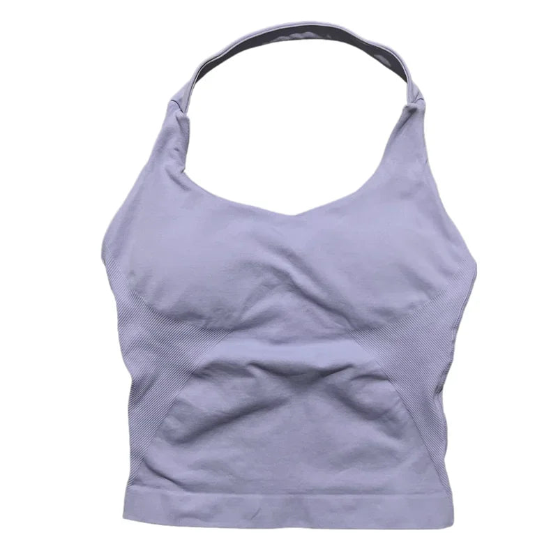 Gym Longline Halter Top Woman Seamless Yoga Tank Removable Chest Pad Push-up Sports Vest Fitness Workout Running Tops