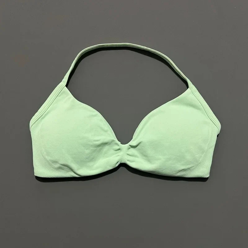 EASYFIT Impact Strappy Bra Gym Top Women High Support Thin Strap Halter Sports Seamless Bras Scrunch Push-up Workout Yoga Tanks