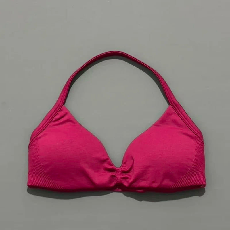 EASYFIT Strappy Bra Gym Top Women High Support Thin Strap Halter Sports Seamless Bras Scrunch Push-up Workout Yoga Tank Tops