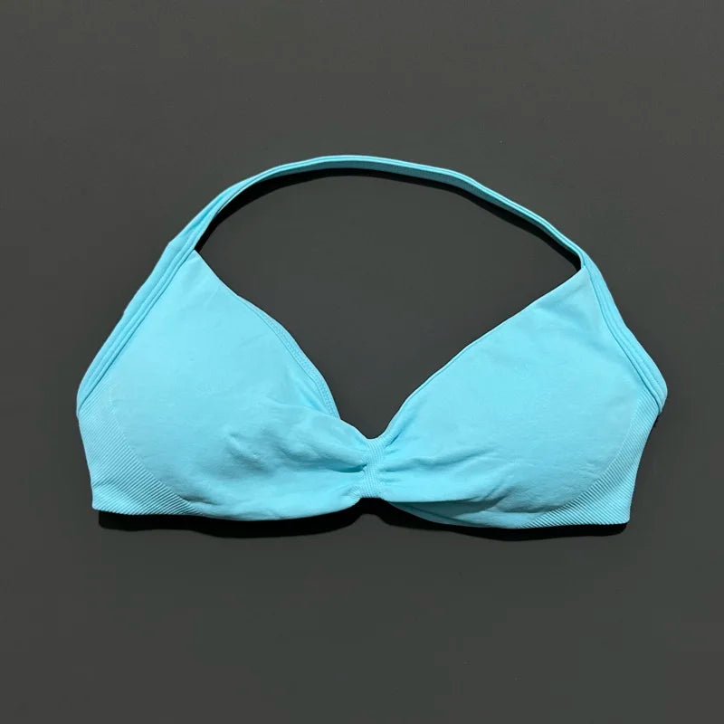 EASYFIT Impact Strappy Bra Gym Top Women High Support Thin Strap Halter Sports Seamless Bras Scrunch Push-up Workout Yoga Tanks