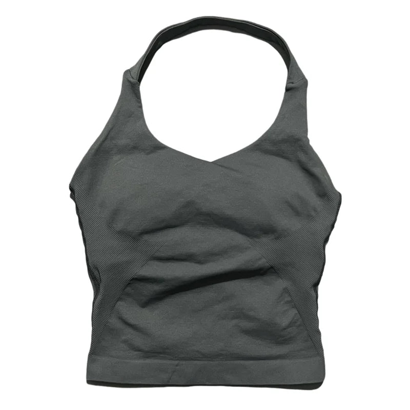 Gym Longline Halter Top Woman Seamless Yoga Tank Removable Chest Pad Push-up Sports Vest Fitness Workout Running Tops