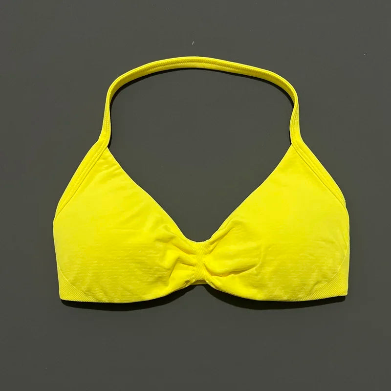 EASYFIT Impact Strappy Bra Gym Top Women High Support Thin Strap Halter Sports Seamless Bras Scrunch Push-up Workout Yoga Tanks
