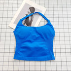 Seamless Halter Top Backless Longline Strappy Padded Sports Top Women Built-in Bra Removable Cups Activewear Yoga Tank Tops