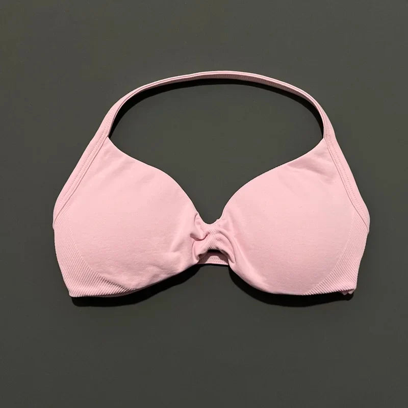 EASYFIT Impact Strappy Bra Gym Top Women High Support Thin Strap Halter Sports Seamless Bras Scrunch Push-up Workout Yoga Tanks