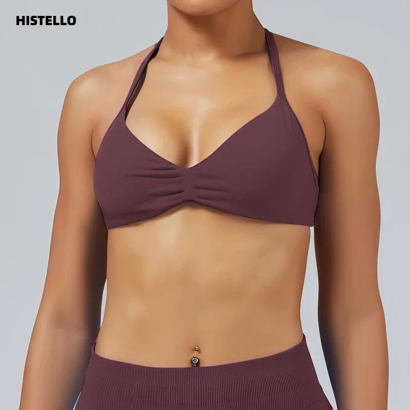 EASYFIT Impact Strappy Bra Gym Top Women High Support Thin Strap Halter Sports Seamless Bras Scrunch Push-up Workout Yoga Tanks