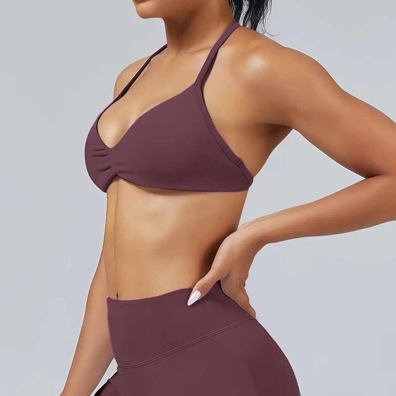 EASYFIT Impact Strappy Bra Gym Top Women High Support Thin Strap Halter Sports Seamless Bras Scrunch Push-up Workout Yoga Tanks