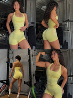 Seamless Halter Top Backless Longline Strappy Padded Sports Top Women Built-in Bra Removable Cups Activewear Yoga Tank Tops