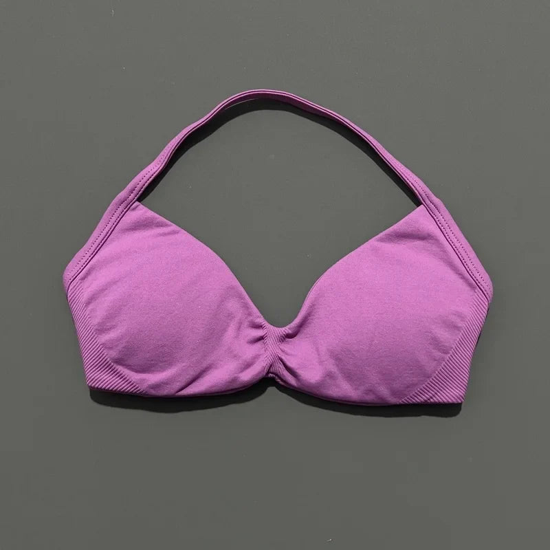 EASYFIT Impact Strappy Bra Gym Top Women High Support Thin Strap Halter Sports Seamless Bras Scrunch Push-up Workout Yoga Tanks
