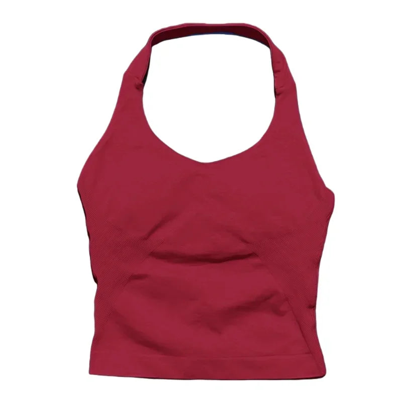 Gym Longline Halter Top Woman Seamless Yoga Tank Removable Chest Pad Push-up Sports Vest Fitness Workout Running Tops