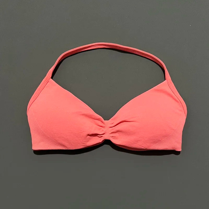 EASYFIT Strappy Bra Gym Top Women High Support Thin Strap Halter Sports Seamless Bras Scrunch Push-up Workout Yoga Tank Tops