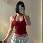 Seamless Halter Top Backless Longline Strappy Padded Sports Top Women Built-in Bra Removable Cups Activewear Yoga Tank Tops
