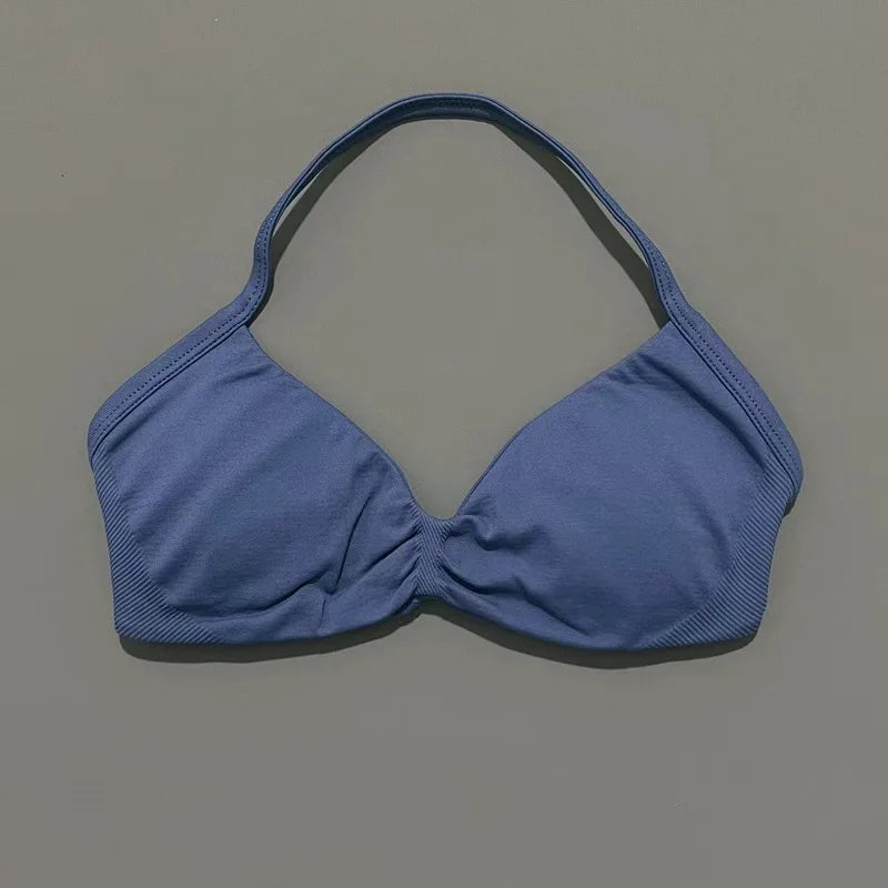 EASYFIT Strappy Bra Gym Top Women High Support Thin Strap Halter Sports Seamless Bras Scrunch Push-up Workout Yoga Tank Tops