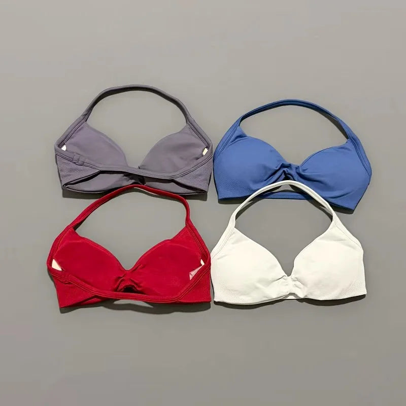 EASYFIT Strappy Bra Gym Top Women High Support Thin Strap Halter Sports Seamless Bras Scrunch Push-up Workout Yoga Tank Tops