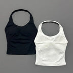 Gym Longline Halter Top Woman Seamless Yoga Tank Removable Chest Pad Push-up Sports Vest Fitness Workout Running Tops