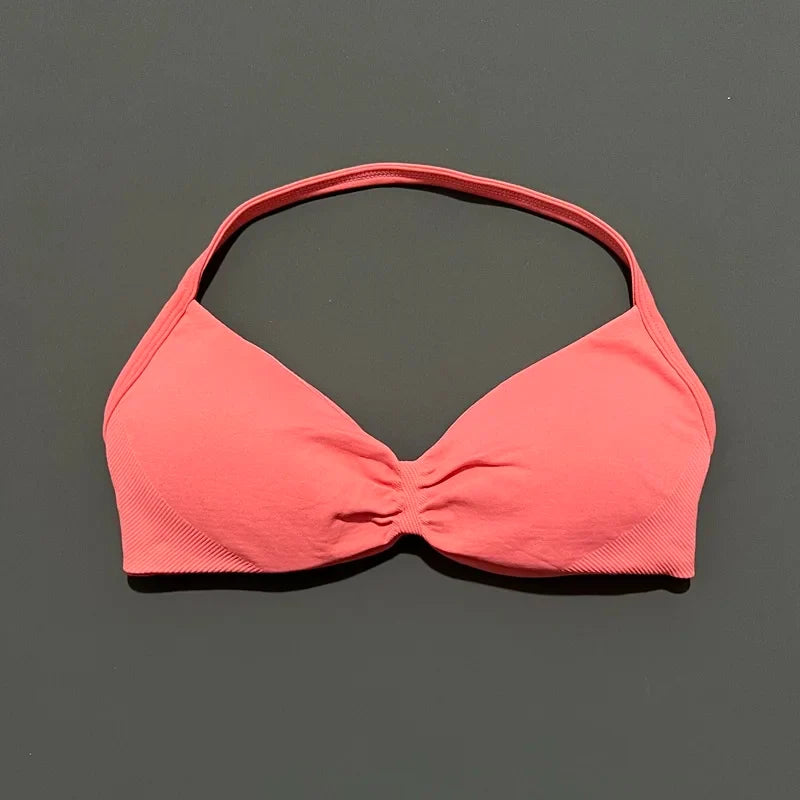 EASYFIT Impact Strappy Bra Gym Top Women High Support Thin Strap Halter Sports Seamless Bras Scrunch Push-up Workout Yoga Tanks