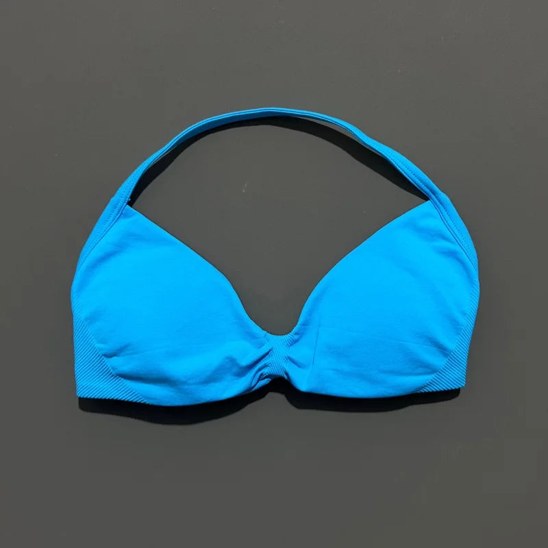 EASYFIT Strappy Bra Gym Top Women High Support Thin Strap Halter Sports Seamless Bras Scrunch Push-up Workout Yoga Tank Tops