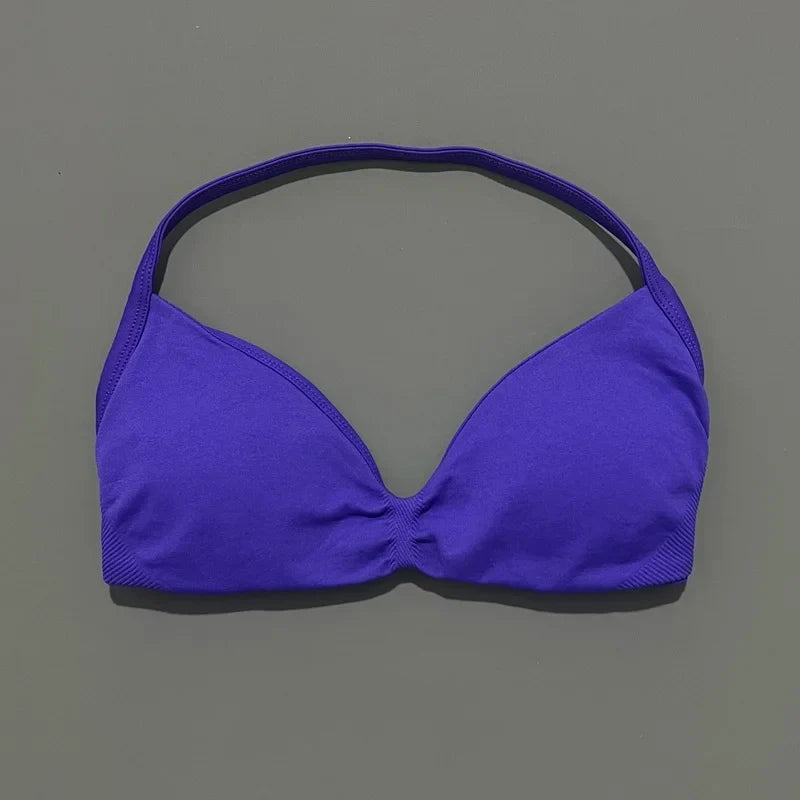EASYFIT Impact Strappy Bra Gym Top Women High Support Thin Strap Halter Sports Seamless Bras Scrunch Push-up Workout Yoga Tanks