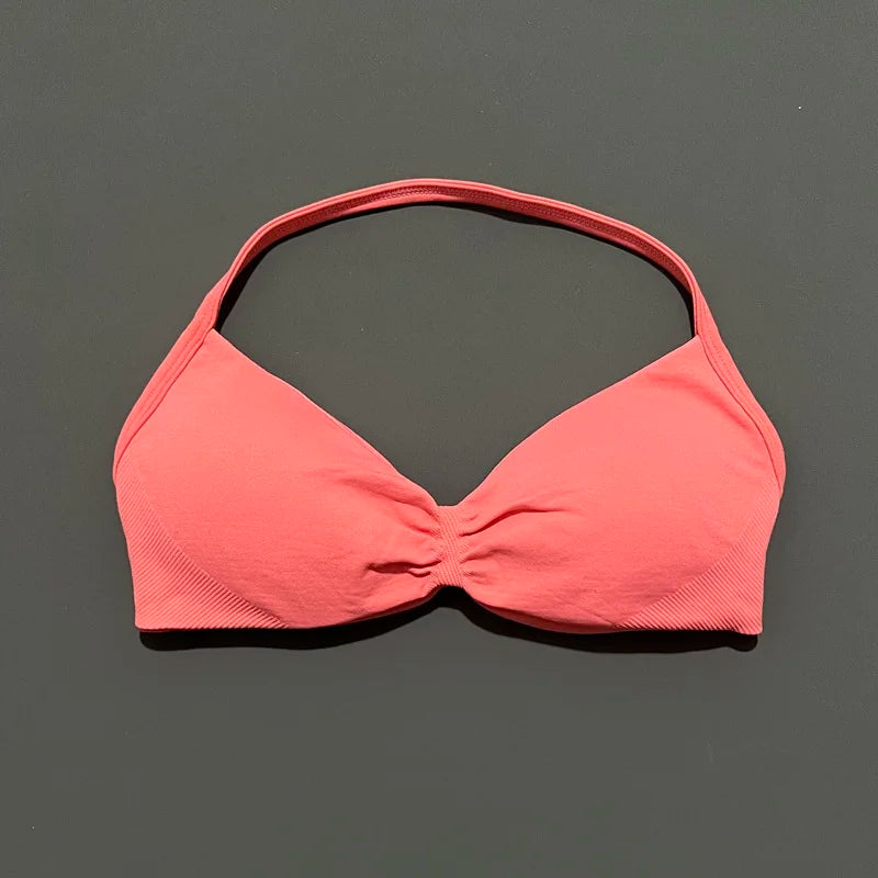 EASYFIT Strappy Bra Gym Top Women High Support Thin Strap Halter Sports Seamless Bras Scrunch Push-up Workout Yoga Tank Tops
