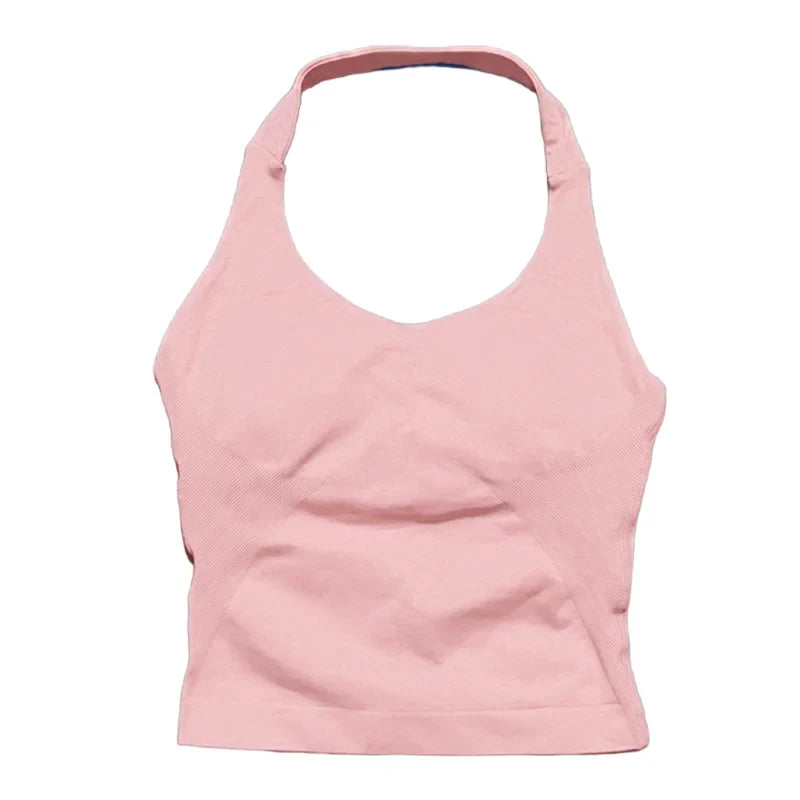 Gym Longline Halter Top Woman Seamless Yoga Tank Removable Chest Pad Push-up Sports Vest Fitness Workout Running Tops