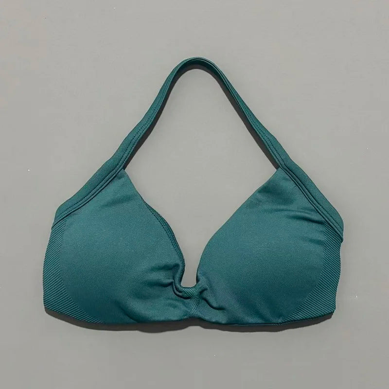 EASYFIT Strappy Bra Gym Top Women High Support Thin Strap Halter Sports Seamless Bras Scrunch Push-up Workout Yoga Tank Tops
