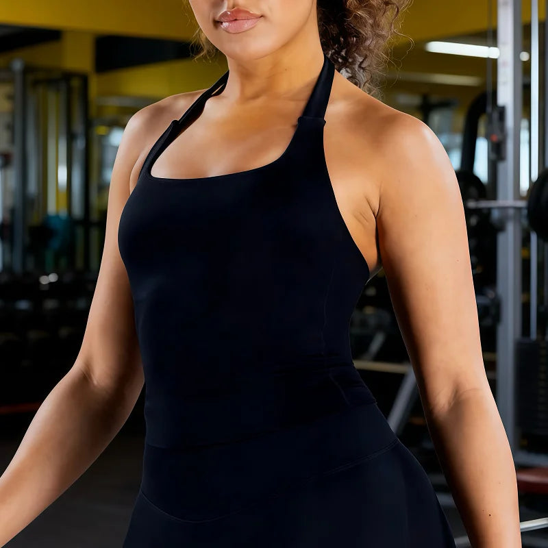 Gym Longline Halter Top Woman Seamless Yoga Tank Removable Chest Pad Push-up Sports Vest Fitness Workout Running Tops