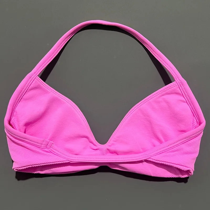EASYFIT Impact Strappy Bra Gym Top Women High Support Thin Strap Halter Sports Seamless Bras Scrunch Push-up Workout Yoga Tanks