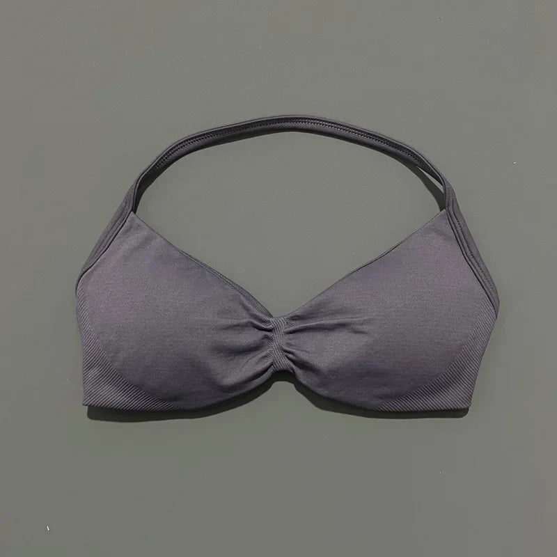 EASYFIT Impact Strappy Bra Gym Top Women High Support Thin Strap Halter Sports Seamless Bras Scrunch Push-up Workout Yoga Tanks